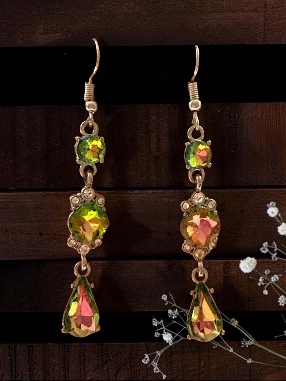 Gold-Tone Green Pink Aurora Drop Earrings